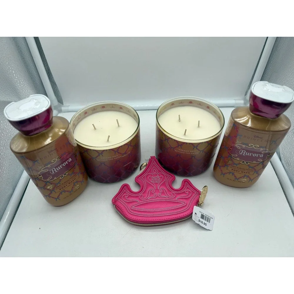 Bath Body Works Disney Princess AURORA 5pc Gift Set 3-Wick Candles Wash
